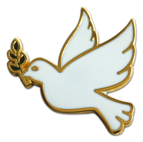 Novel Merk Dove with Olive Branch Lapel Pin, Hat Pin & Tie Tack with Clutch Back (Single Pack)
