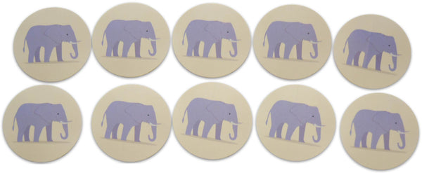 Novel Merk Elephant Vinyl Sticker Decals – 2 Inch Round Individual Cut - Waterproof (10 Pack)