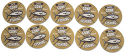 Novel Merk Gone Fishing Vinyl Sticker Decals – 2 Inch Round Individual Cut - Waterproof (10 Pack)