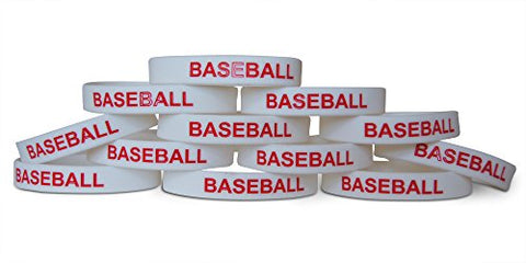Novel Merk 12-Piece Red Text White Baseball Party Favor & School Carnival Prize Sports Silicone Wristband Bracelet