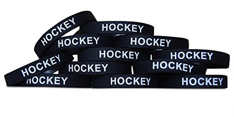 Novel Merk 12-Piece White Text Black Hockey Party Favor & School Carnival Prize Sports Silicone Wristband Bracelet…
