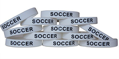 Novel Merk 12-Piece Black Text White Soccer Party Favor & School Carnival Prize Sports Silicone Wristband Bracelet