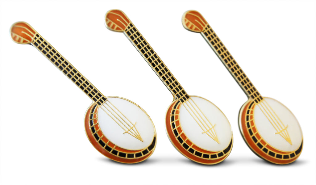Novel Merk 3-Piece String Banjo Guitar Musician Lapel or Hat Pin & Tie