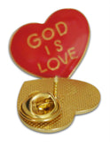 3-Piece Red Heart God is Love & Variety Lady Lapel Pin Hat Pin & Tie Tack Set with Clutch Back by Novel Merk