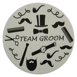 Novel Merk Team Groom Bridal Wedding Party Vinyl Stickers - 2” Round Individual Decals for Laptop, Water Bottle, Party Favors, & Decor - Adheres to Clean Surfaces & Waterproof (20 Pack)