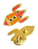 Novel Merk Orange Rocketship Lapel Pin, Hat Pin & Tie Tack with Clutch Back (Single Pack)