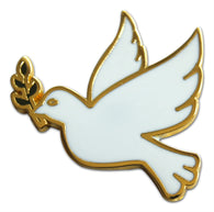 Novel Merk Dove with Olive Branch Lapel Pin, Hat Pin & Tie Tack with Clutch Back (Single Pack)