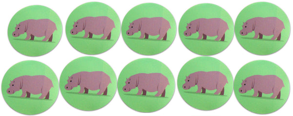 Novel Merk Hippo Vinyl Sticker Decals – 2 Inch Round Individual Cut - Waterproof (10 Pack)