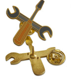 Novel Merk Crossed Wrenches Lapel Pin, Hat Pin & Tie Tack with Clutch Back (Single Pack)