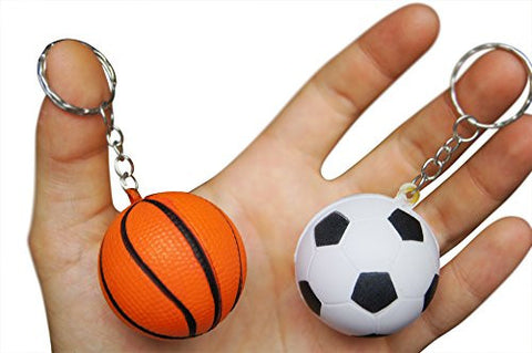 24 Squishy Sports Keychains Basketball, Baseball, Soccer, & Football –  Novel Merk