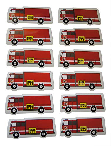 Novel Merk Fire Truck Fire-Fighter Call 911 Small Refrigerator Magnets Set for Teacher Decorations Party Favors & Carnival Prizes Miniature Design (12 Pieces)
