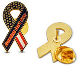 3-Piece Support Our Troops Ribbon Hat, Lapel Pin or Tie Tack with Clutch Back by Novel Merk