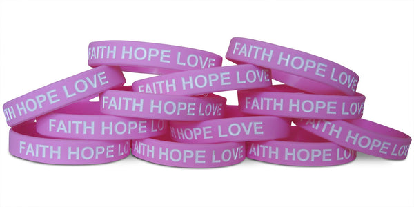 Novel Merk 12-Piece Pink White Text Faith Hope Love Party Favor & Carnival Prize Religious Silicone Wristband Bracelet