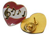 Novel Merk Musician Heart Treble Clef & Notes 3-Piece Lapel or Hat Pin & Tie Tack Set with Clutch Back