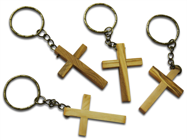 4-Piece Olive Wood Cross Keychains Made in Bethlehem – Novel Merk