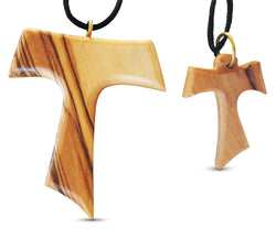 2-Piece Tau Cross Large & Small Olive Wood Necklaces Made in Bethlehem by Novel Merk