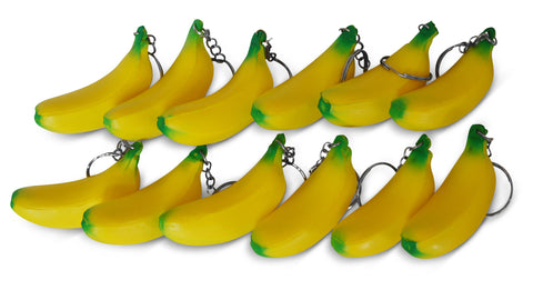 Novel Merk Yellow Banana 12-Piece Fruit Keychains for Kids Party Favors & School Carnival Prizes