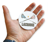 Novel Merk Lacrosse Refrigerator Magnets, Circle with Ball, Crosse Sticks, & Text for Gifts, Decor, Party Favors, & Prizes (10)